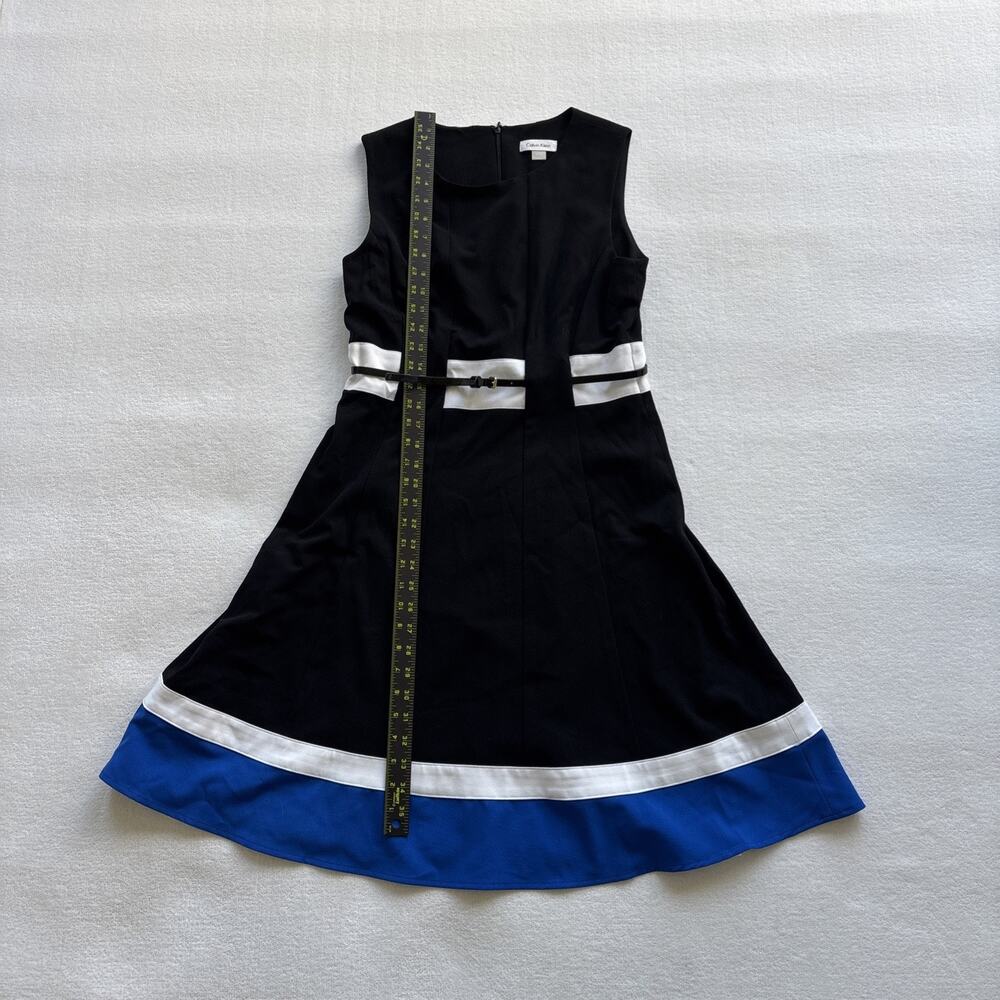 Calvin Klein Black Black Blue Sleeveless Fit & Flare‎ Dress 8 Belted Colorblock - Picture 5 of 8